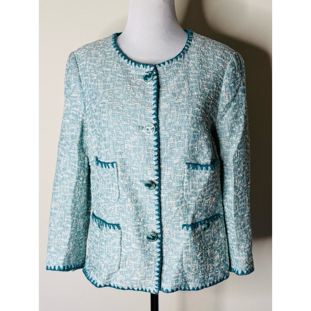 Zara Light Blue Embroidered Jacquard Jacket - Picture 2 of 7